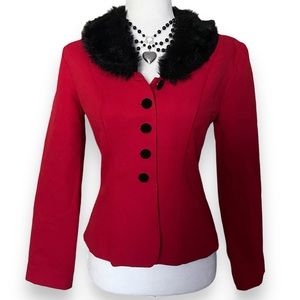 Heart & Soul Red/ Black Faux Fur Collar Jacket